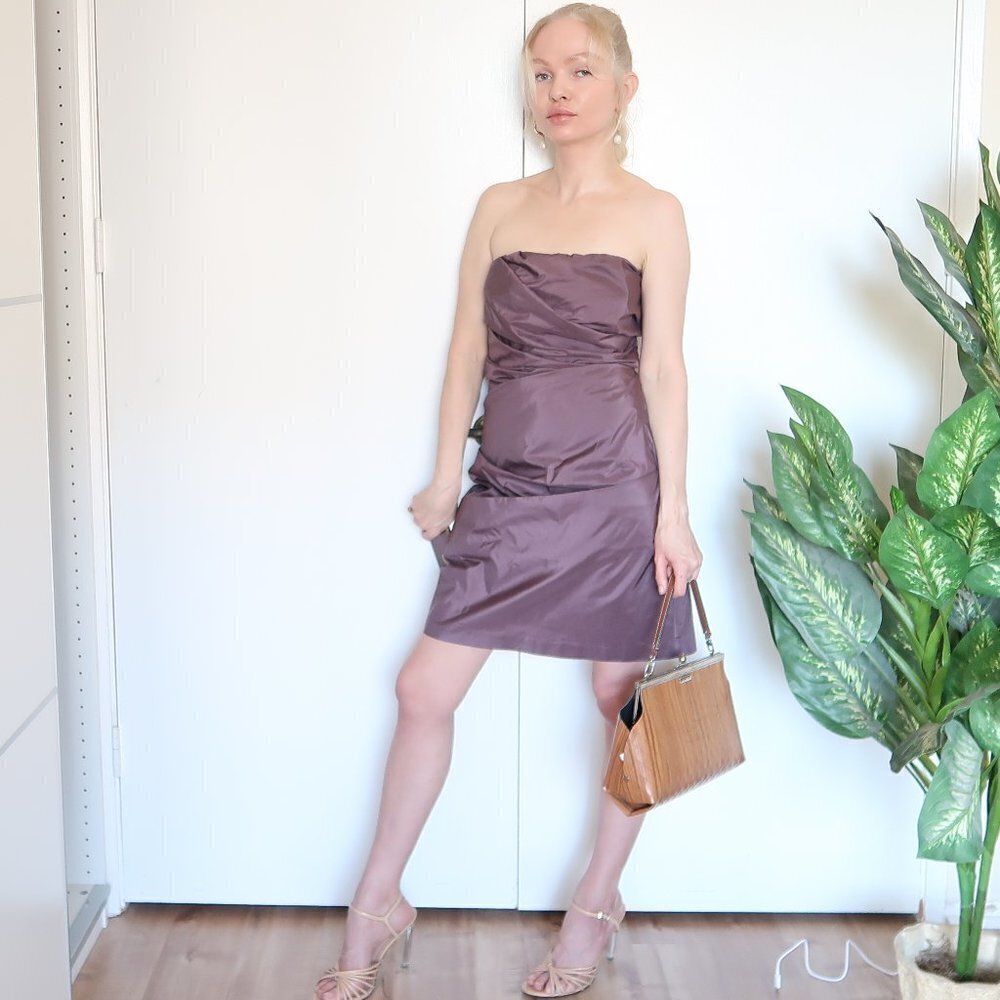 Designer Leon Max 100% Silk Purple Sheath Dress